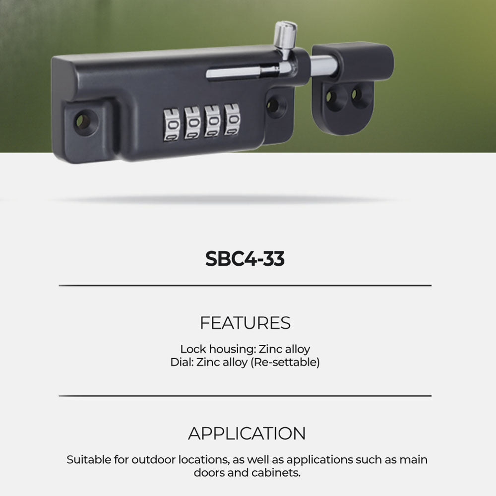 4 Digit Combination Bolt Lock 33mm - Premium Security