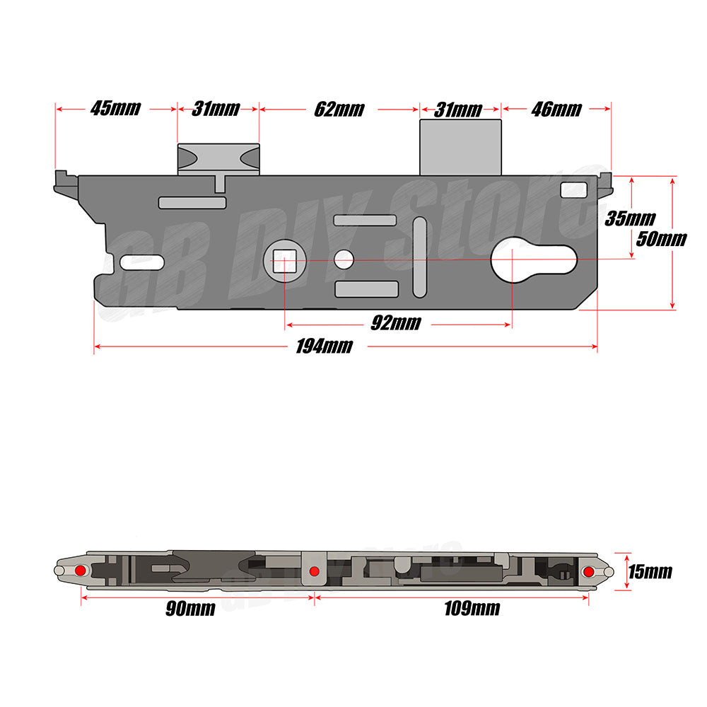 Fuhr 859 Split Spindle Door Lock Gearbox Centre Case 35mm Technical Details