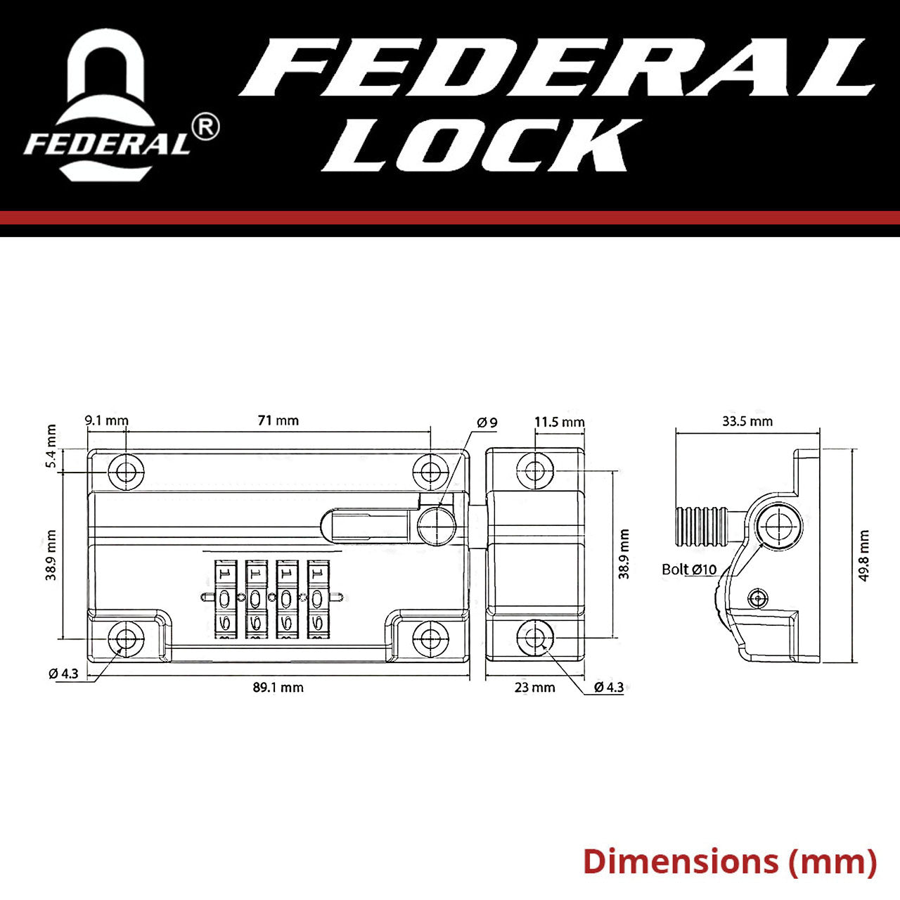 4 Digit Combination Locking Bolt 50mm - Premium Security