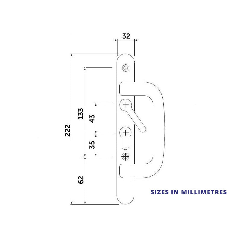 Schlegel Sliding Patio Door Handle 133mm 43mm PZ