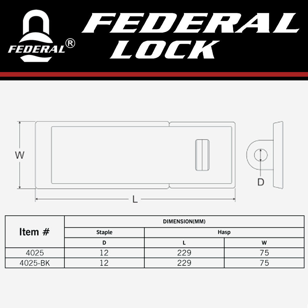 Federal Lock 4025 Hasp &amp; Staple - Sold Secure Silver