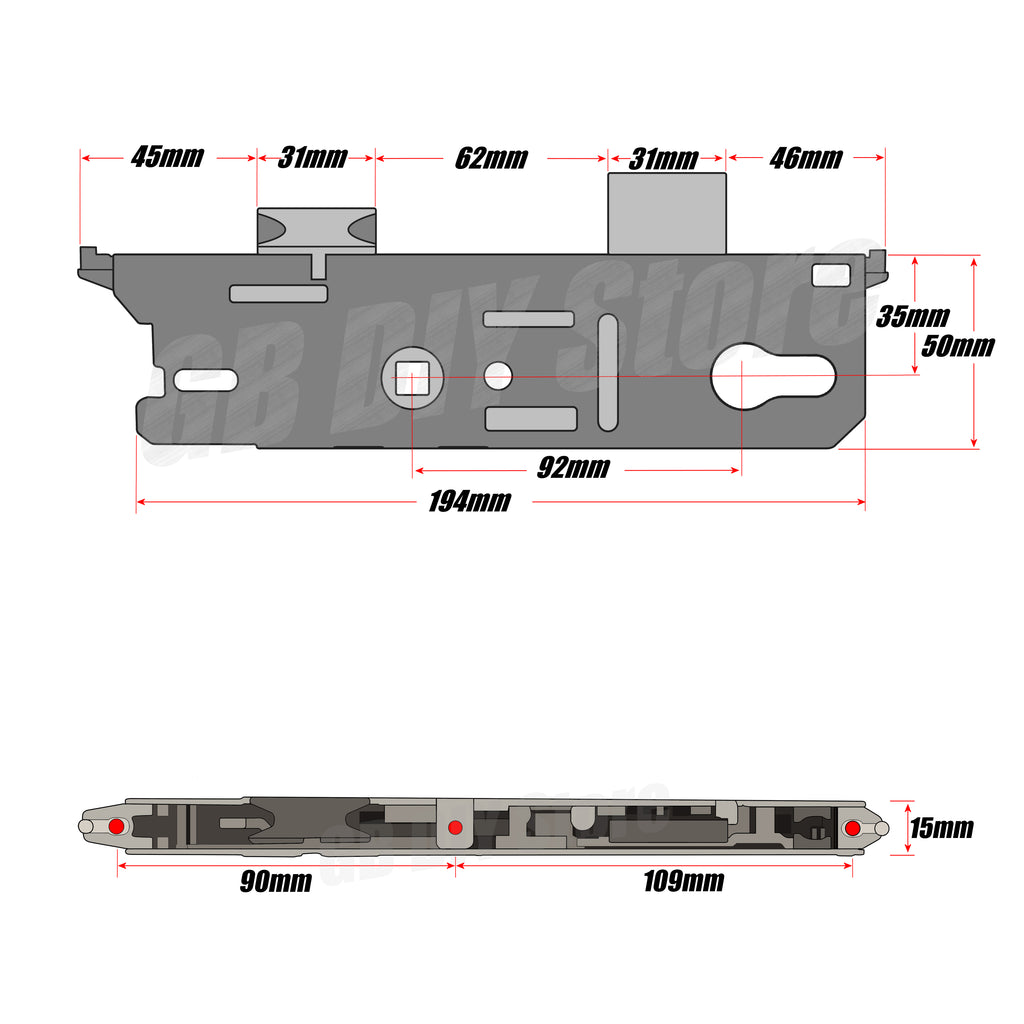 Fuhr Replacement Door Lock Gearbox Centre Case 35mm Technical Details