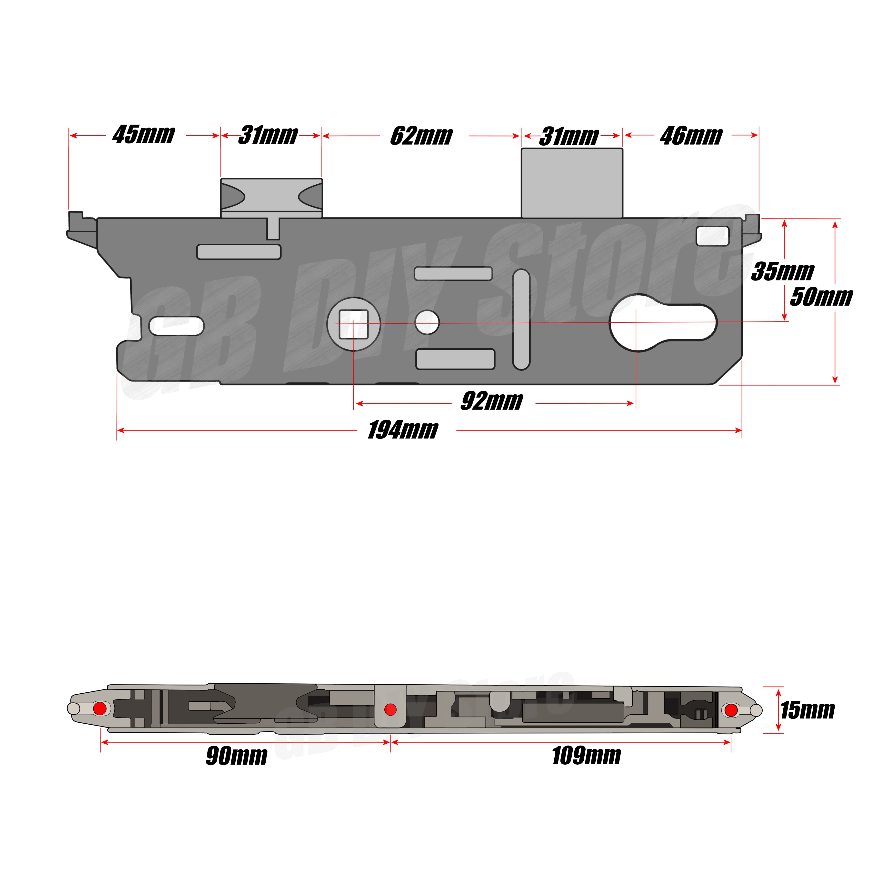 Fuhr Replacement Door Lock Gearbox Centre Case 35mm Technical Details