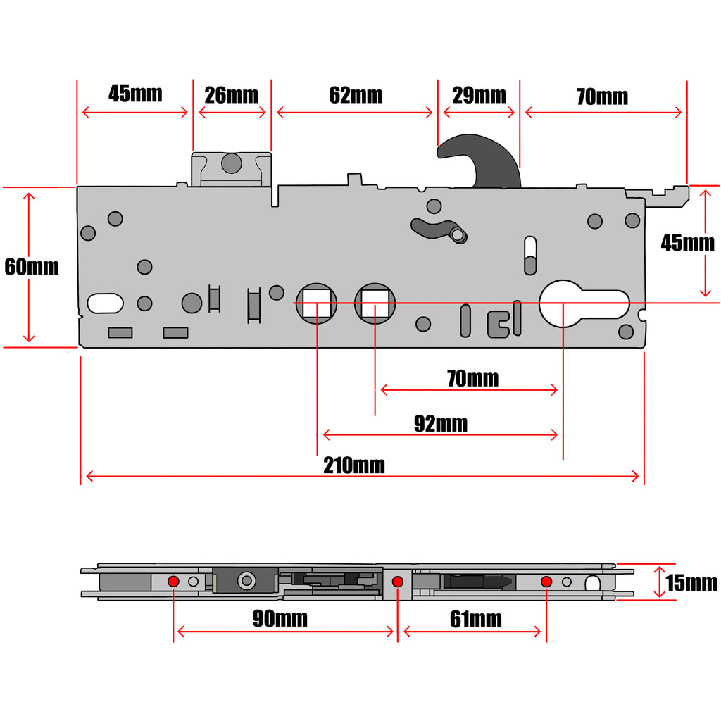 Yale Asgard Replacement Door Lock Gearbox Centre Case 45mm Technical Details
