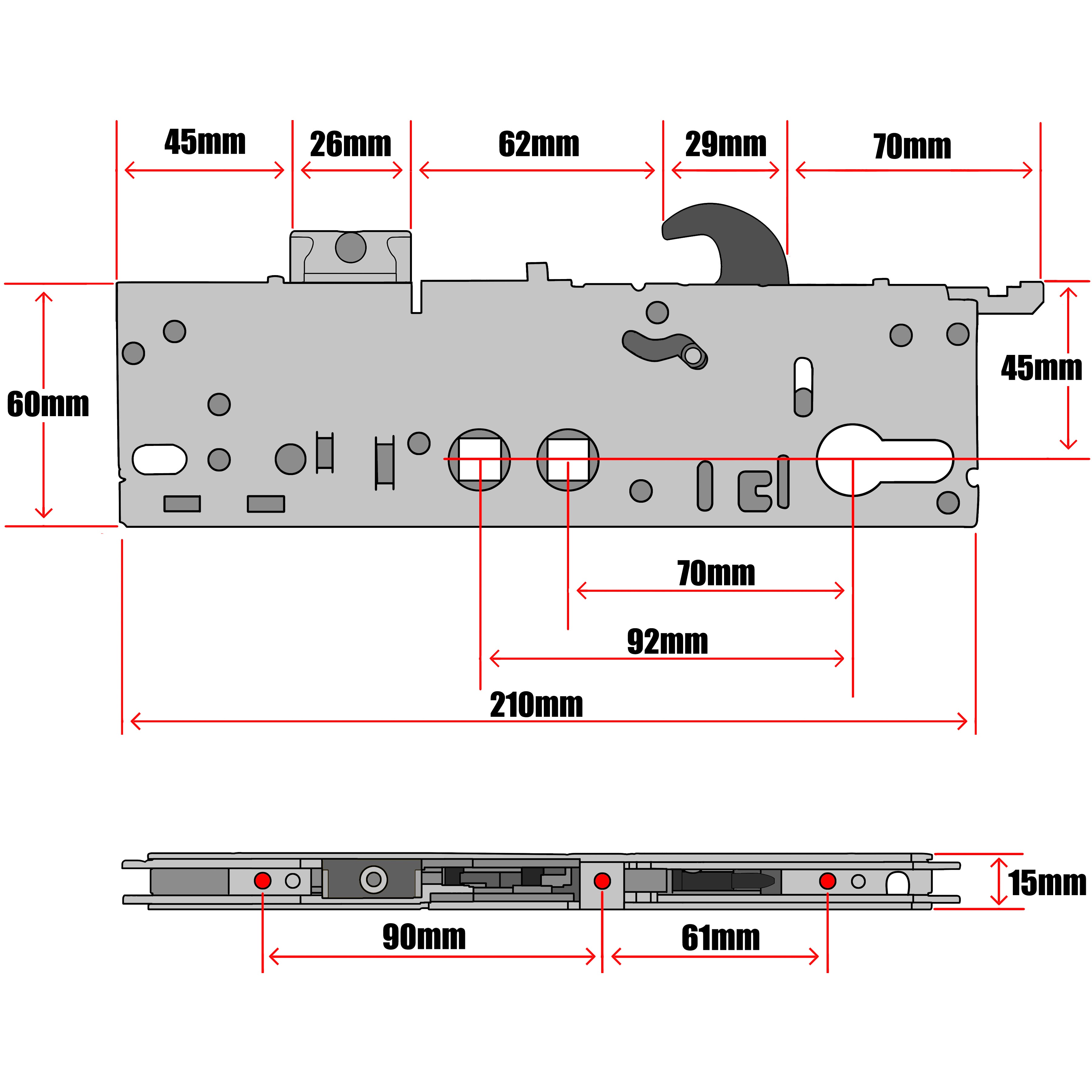 Yale Asgard Replacement Door Lock Gearbox Centre Case 45mm Technical Details