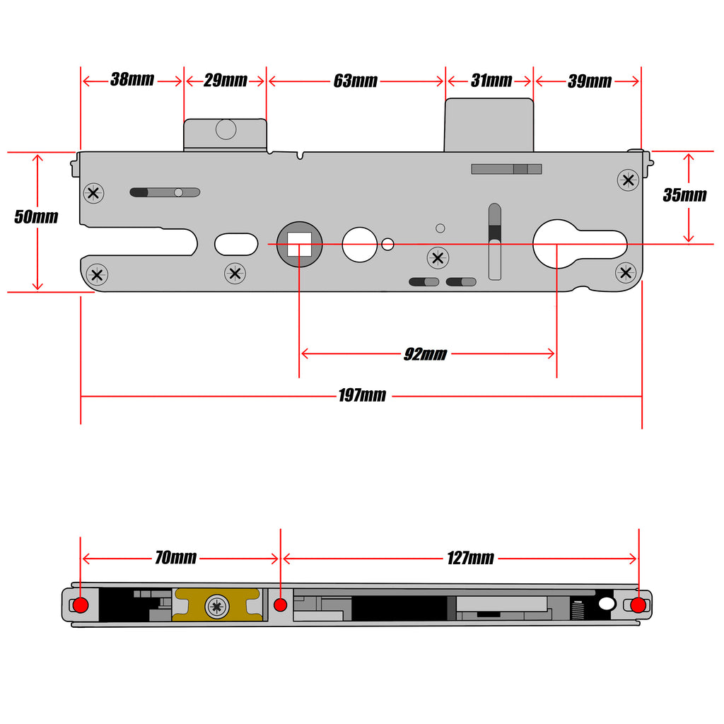 Roto Single Spindle Door Lock Gearbox Technical Details