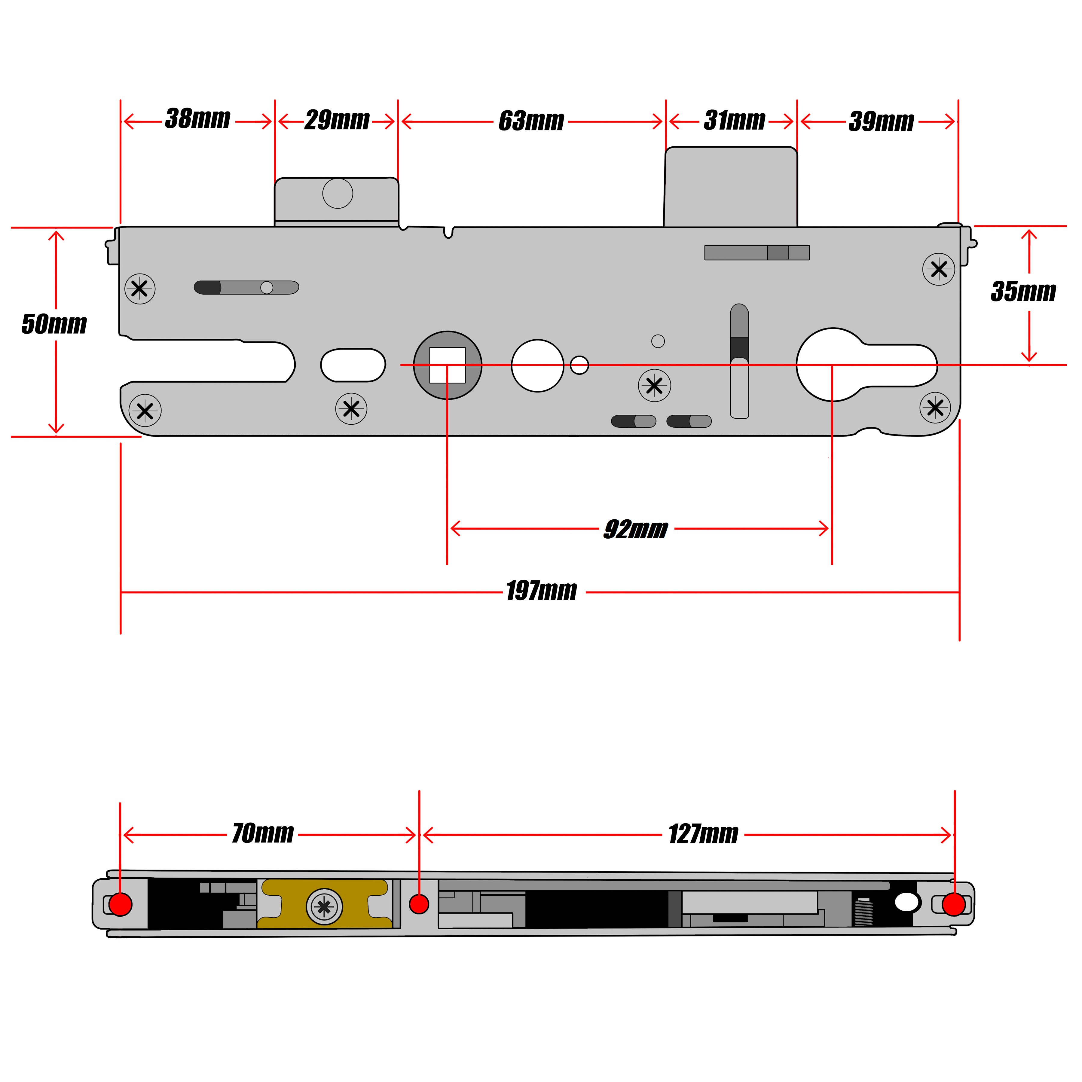 Roto Single Spindle Door Lock Gearbox Technical Details