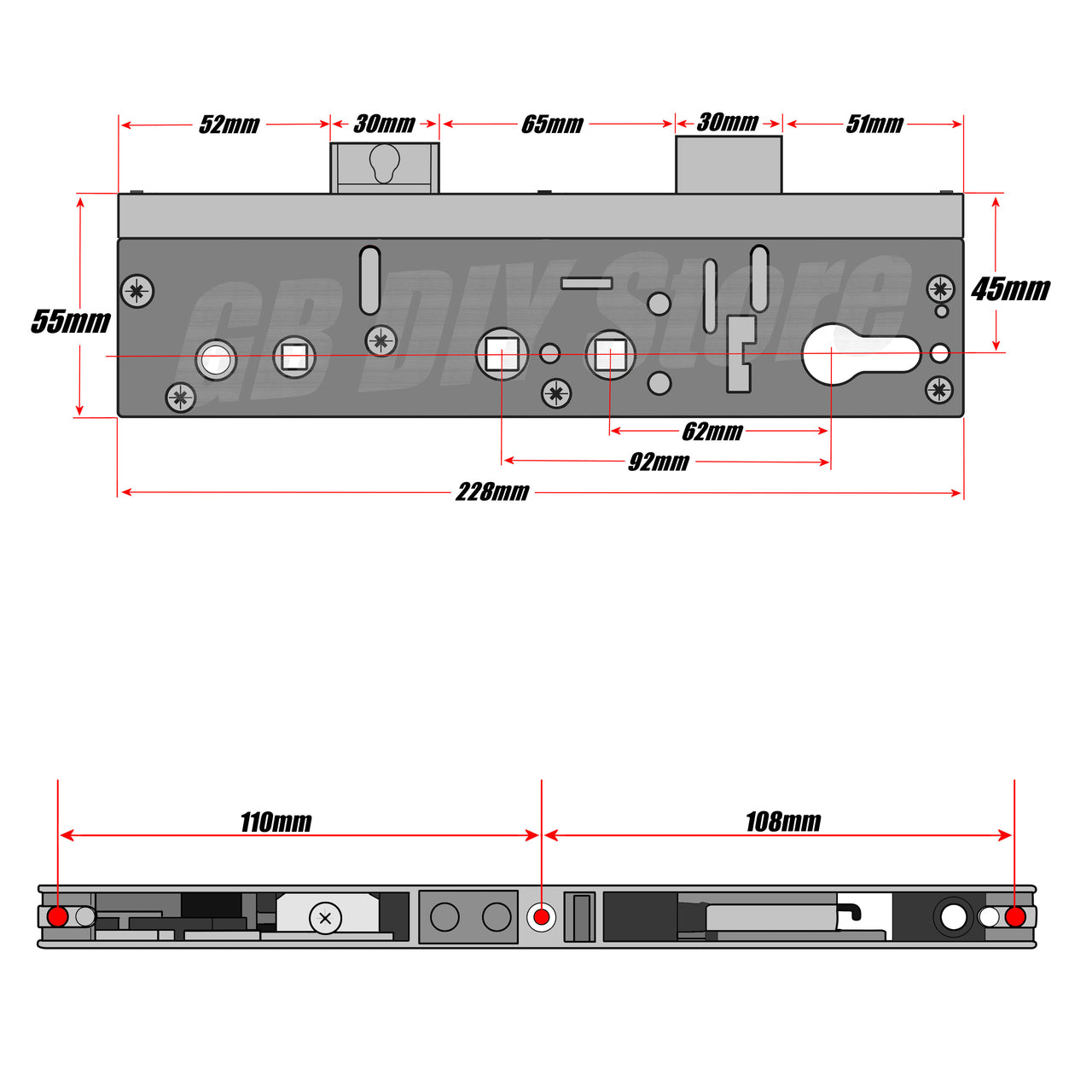 Lockmaster Double Spindle Replacement Door Lock Gearbox Centre Case 45mm Technical Details