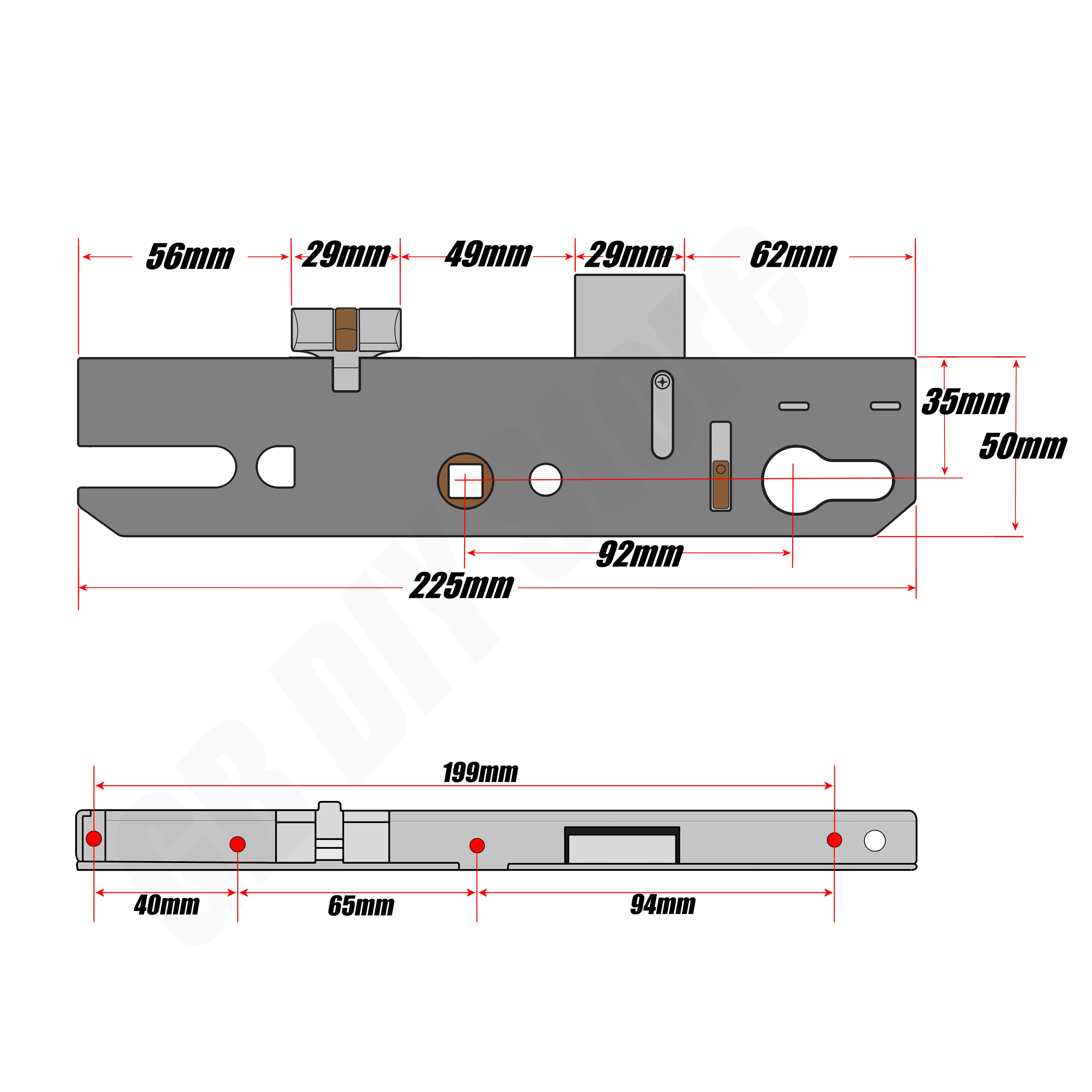 Maco Old Style Replacement Door Lock Gearbox Centre Case 35mm Technical Details