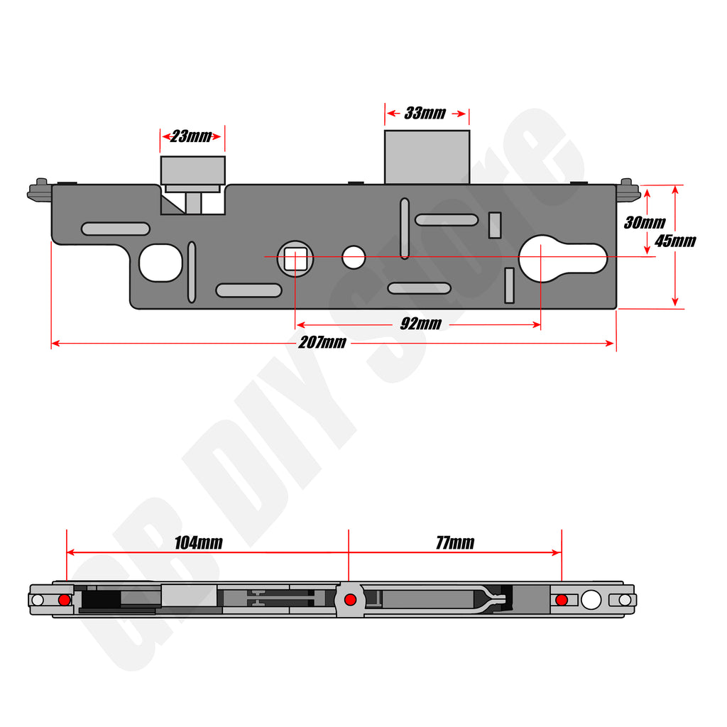 GU Old Style Replacement Door Lock Gearbox Centre Case 30mm / 28mm Technical Details