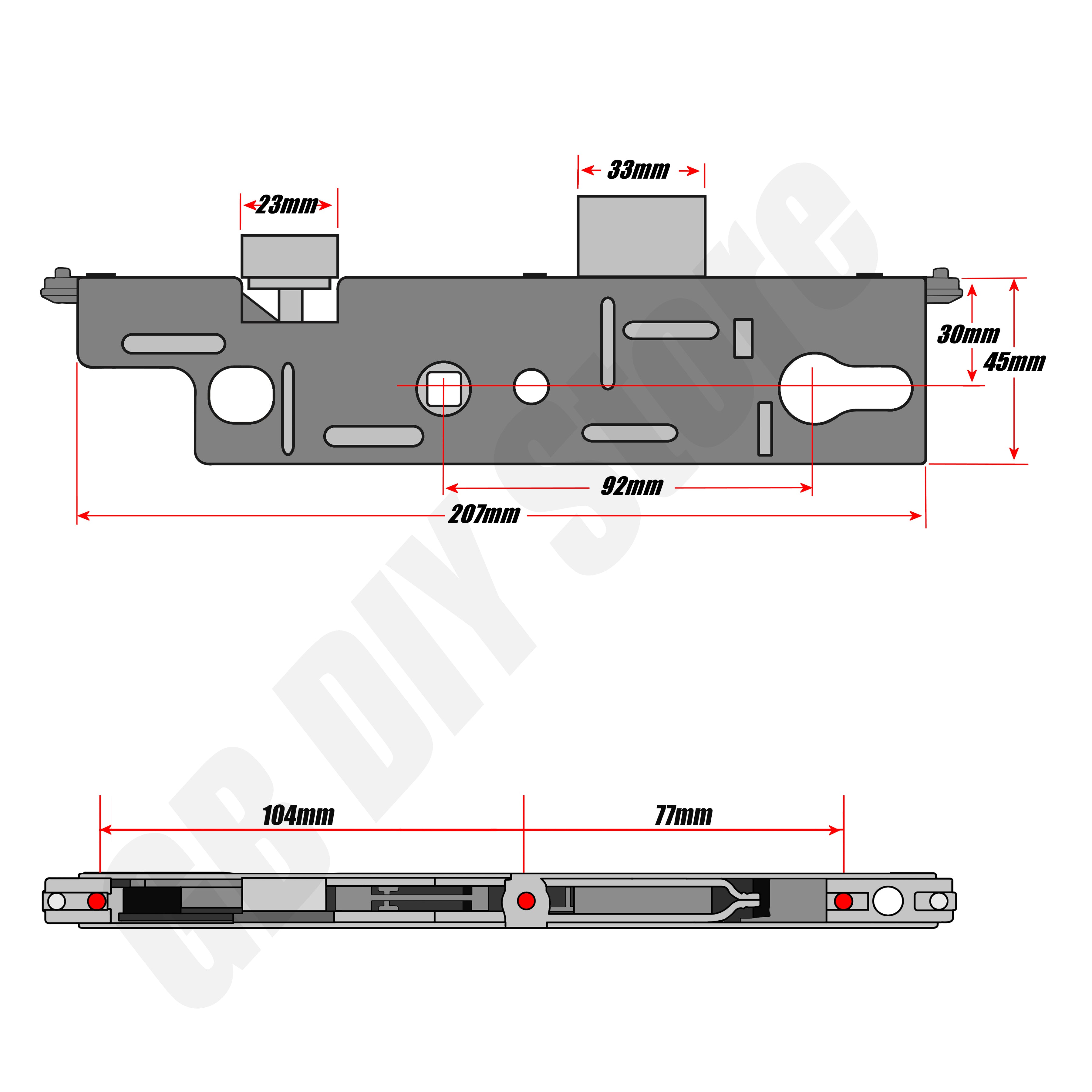 GU Old Style Replacement Door Lock Gearbox Centre Case 30mm / 28mm Technical Details