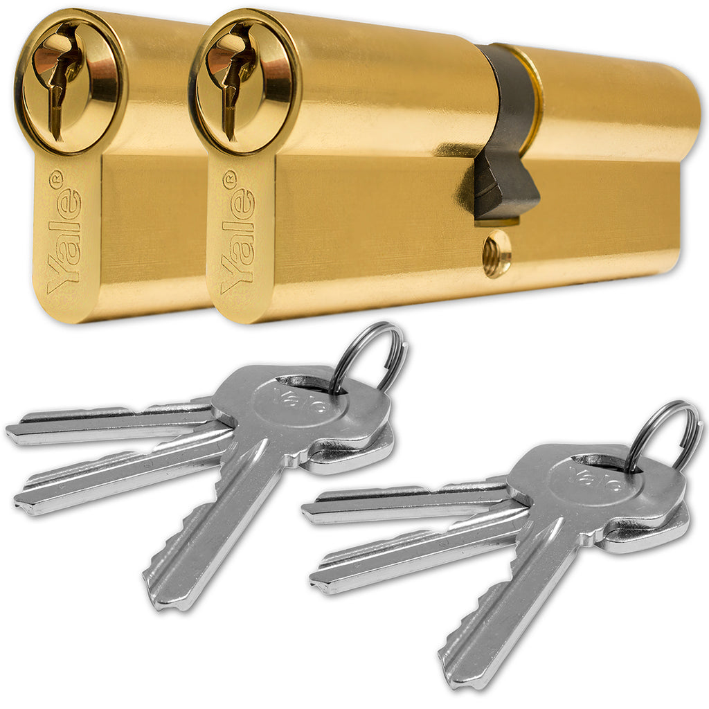 Yale Standard Euro Cylinder Door Lock Keyed Alike Pair Polished Brass