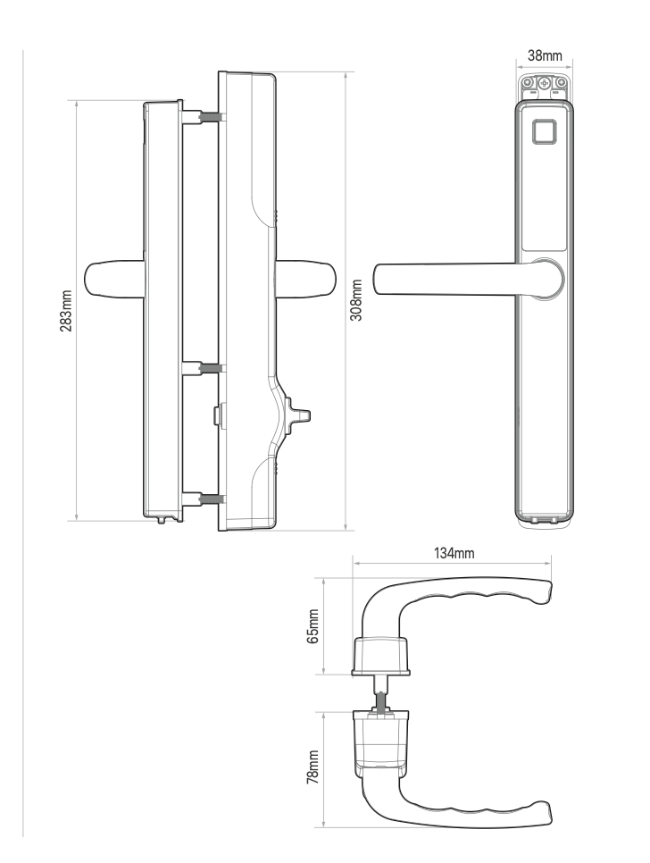 blusafe origin smart fingerprint door handle mesaurements