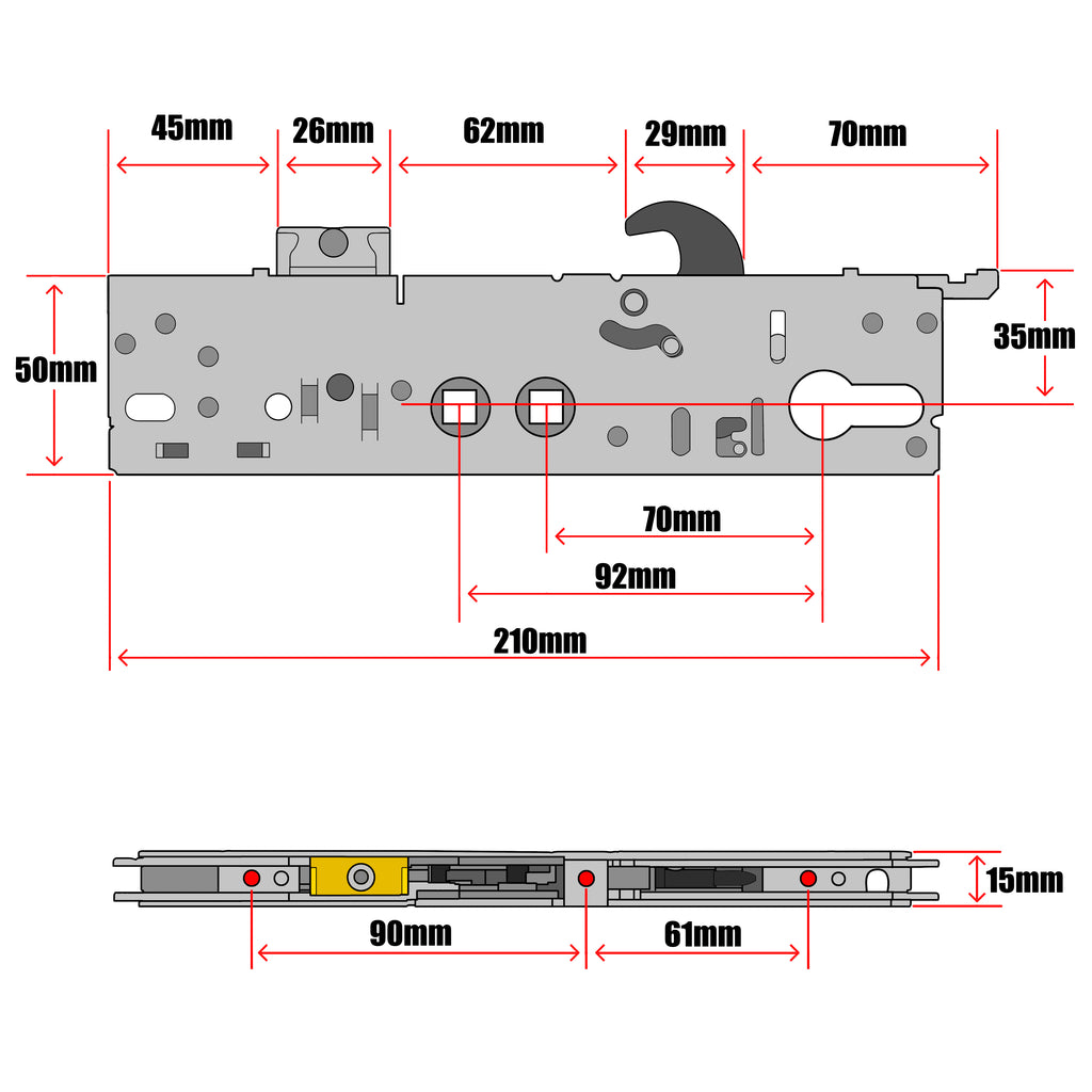 Yale Asgard Replacement Door Lock Gearbox Centre Case 35mm Technical Details