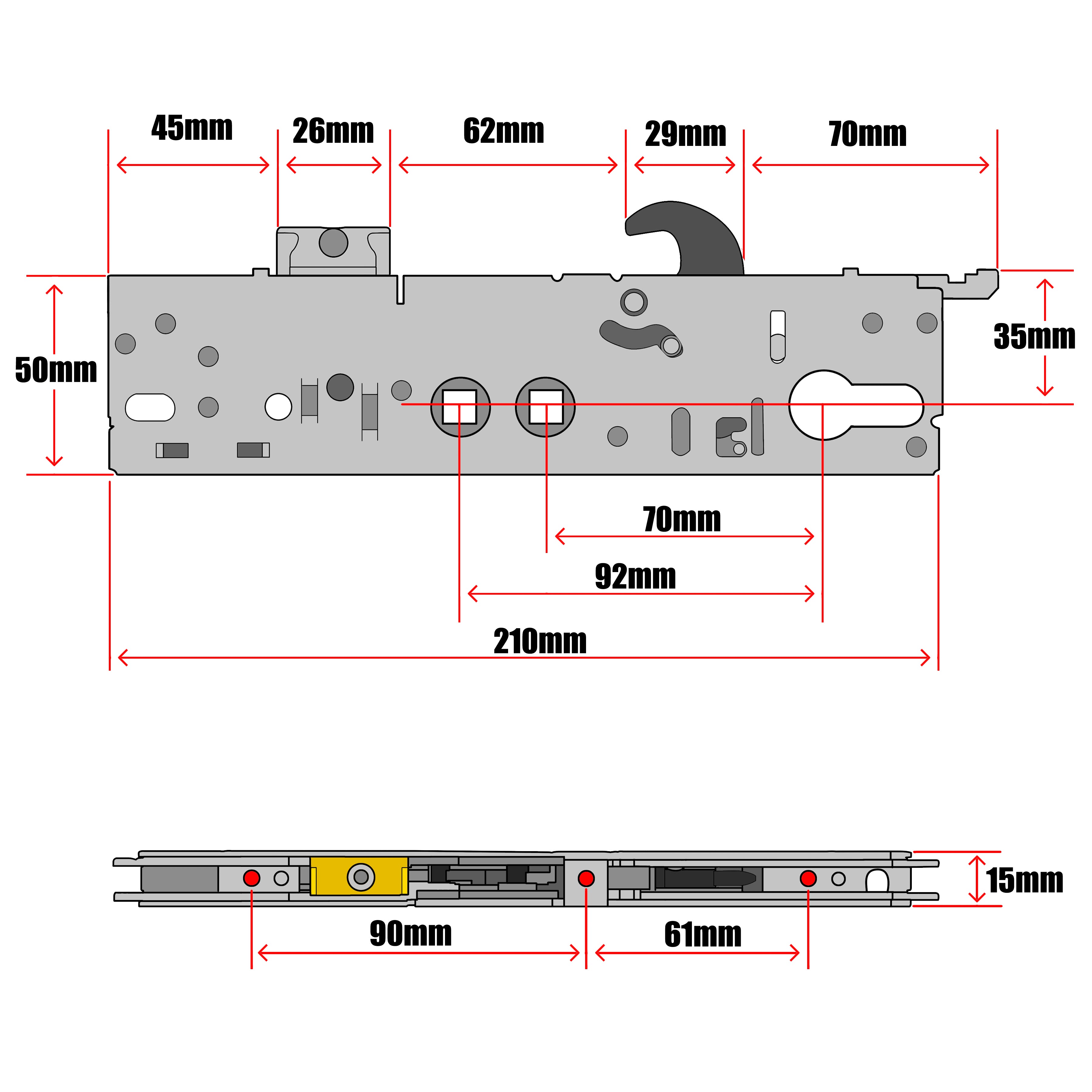 Yale Asgard Replacement Door Lock Gearbox Centre Case 35mm Technical Details