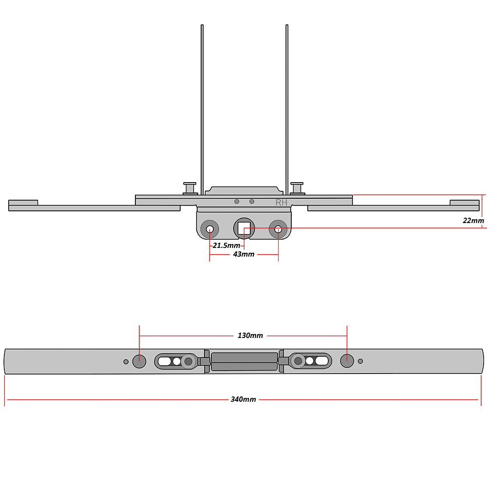 Yale Lockmaster Window Shootbolt Gearbox Lock 340mm 22mm Backset With Cams