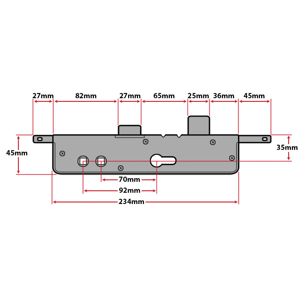 Cego Surelock Gearbox Door Lock Centre Case Replacement 35mm Backset
