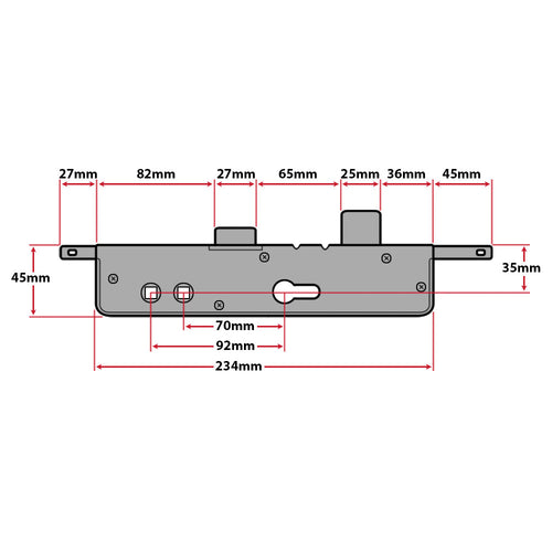 Cego Surelock Gearbox Door Lock Centre Case Replacement 35mm Backset