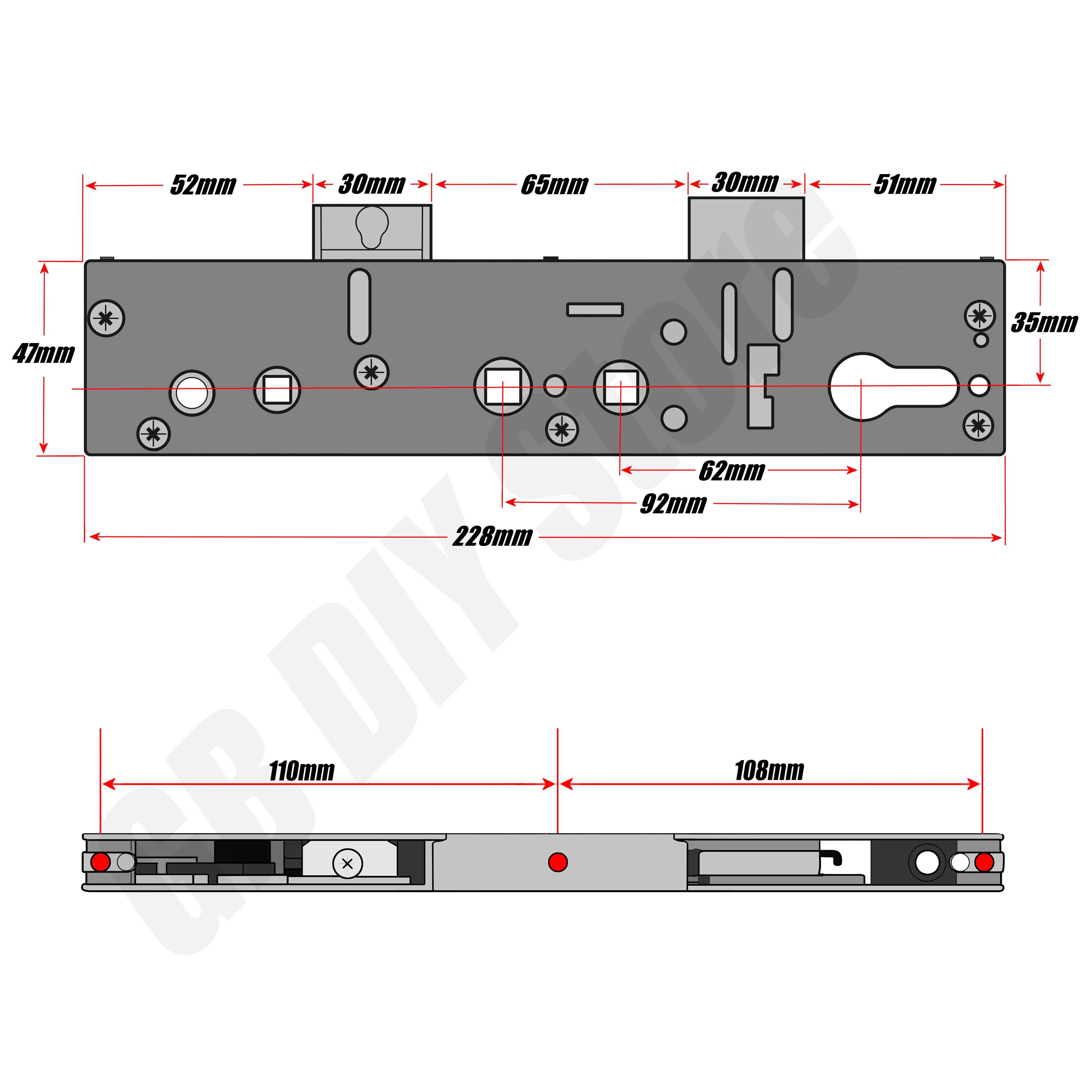 Lockmaster Double Spindle Replacement Door Lock Gearbox Centre Case 35mm Technical Details