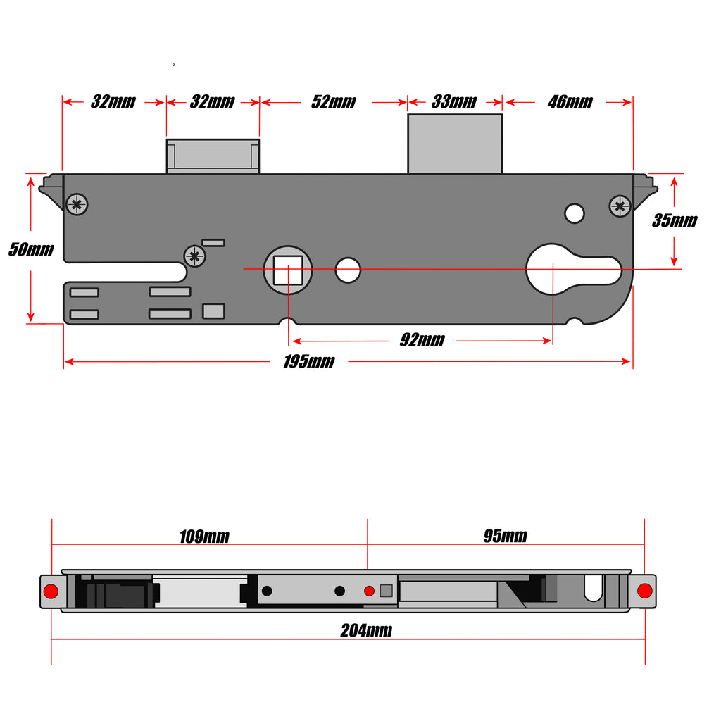 GU New Style Door Lock Gearbox Centre Case 35mm Technical Details