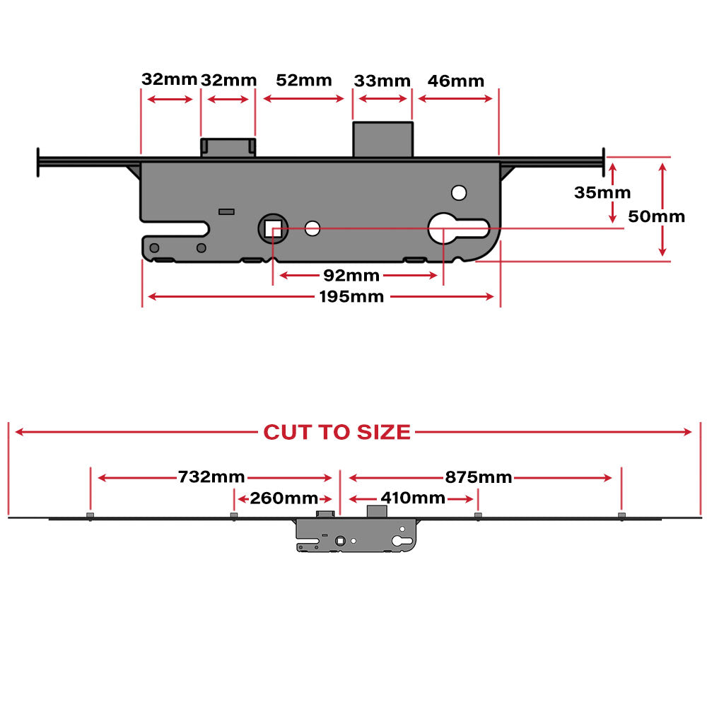 GU 4 Roller Door Lock Mechanism 35mm Technical