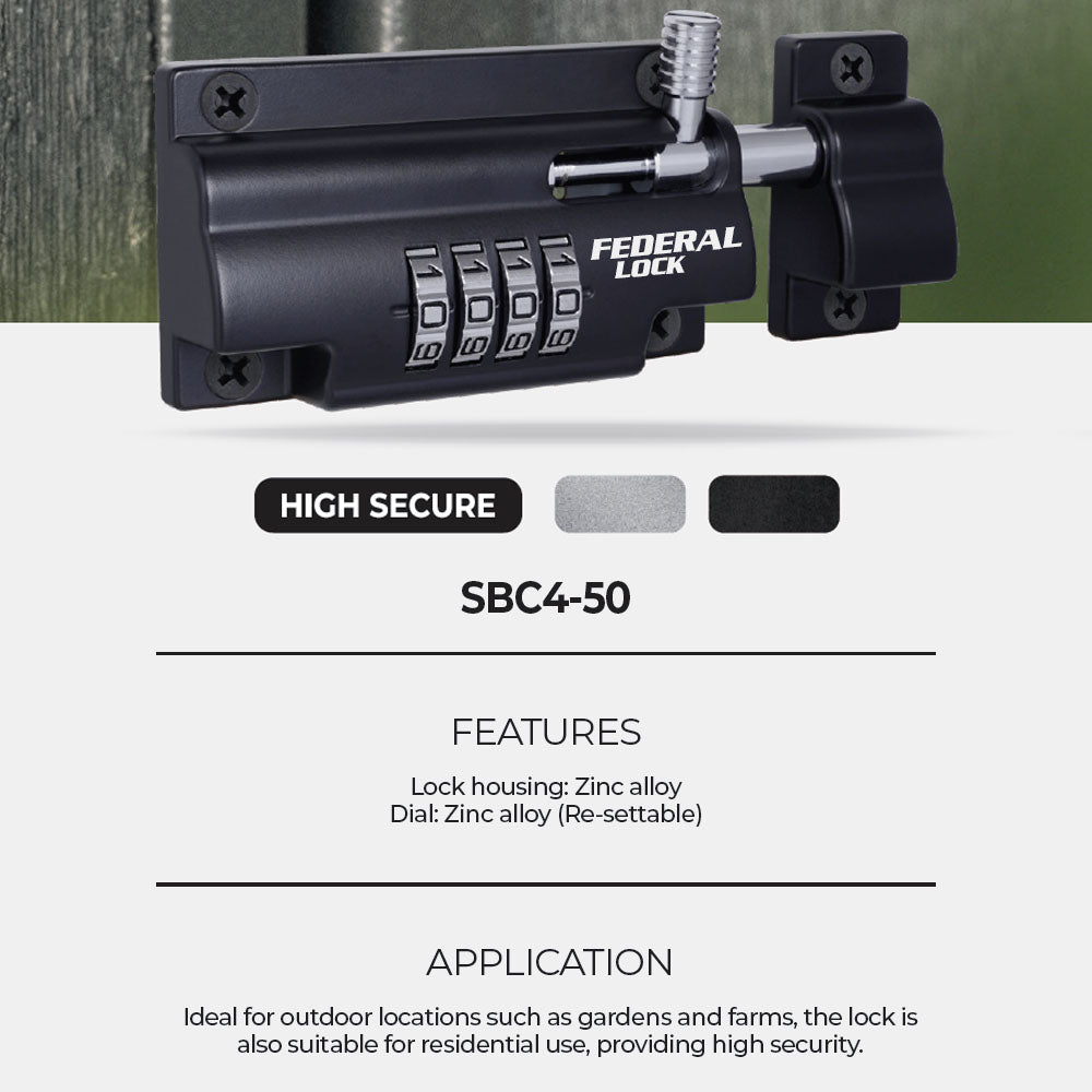 4 Digit Combination Locking Bolt 50mm - Premium Security
