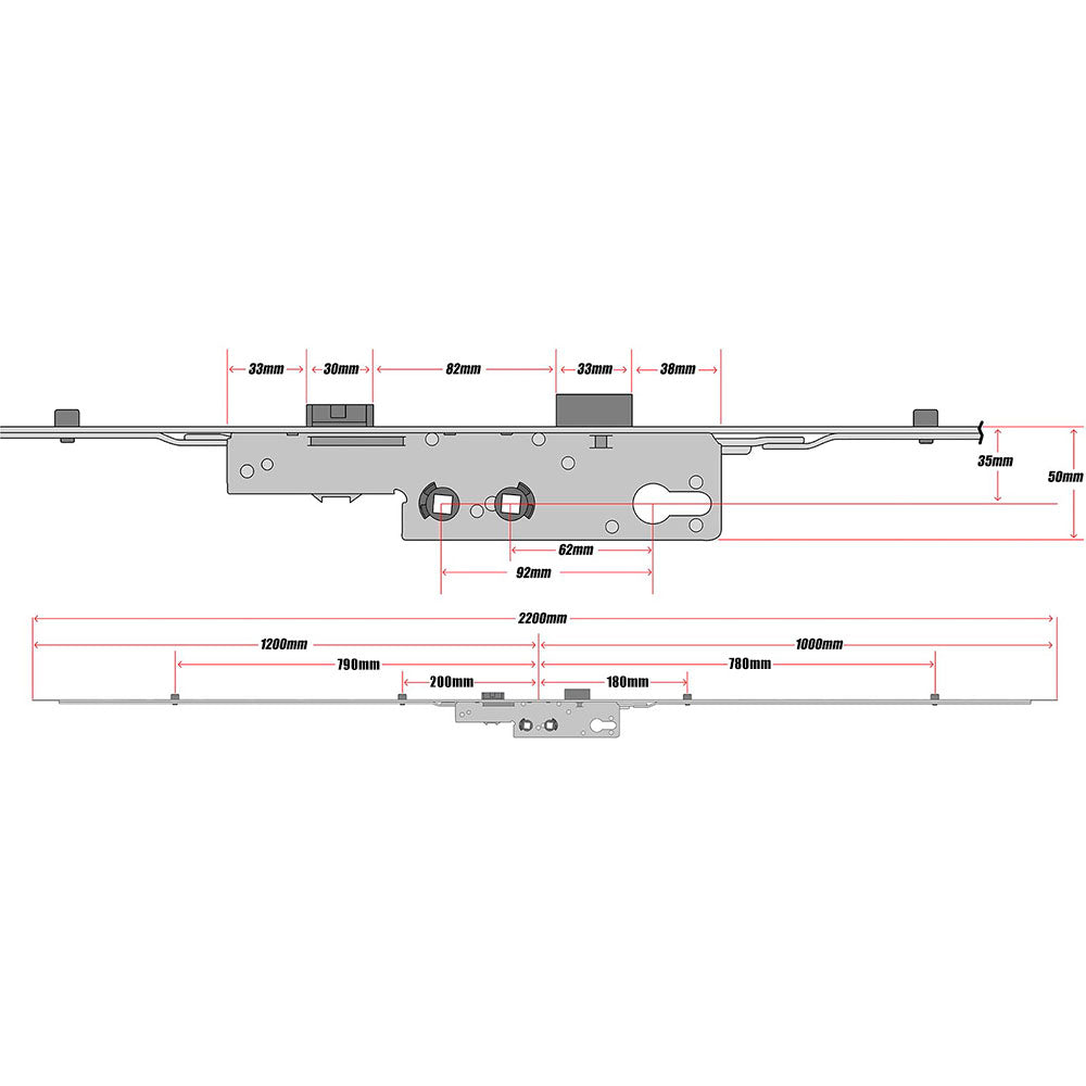 Avocet Trivalent 4 Roller Multipoint Door Lock Mechanism 35mm Technical Details