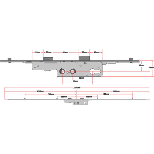 Avocet Trivalent 4 Roller Multipoint Door Lock Mechanism 35mm Technical Details