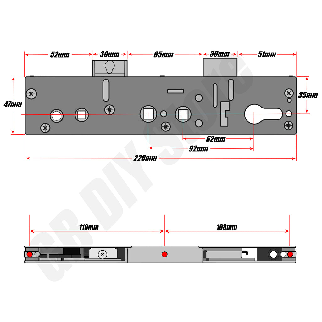 Lockmaster Double Spindle Door Lock Gearbox 35mm Technical Details