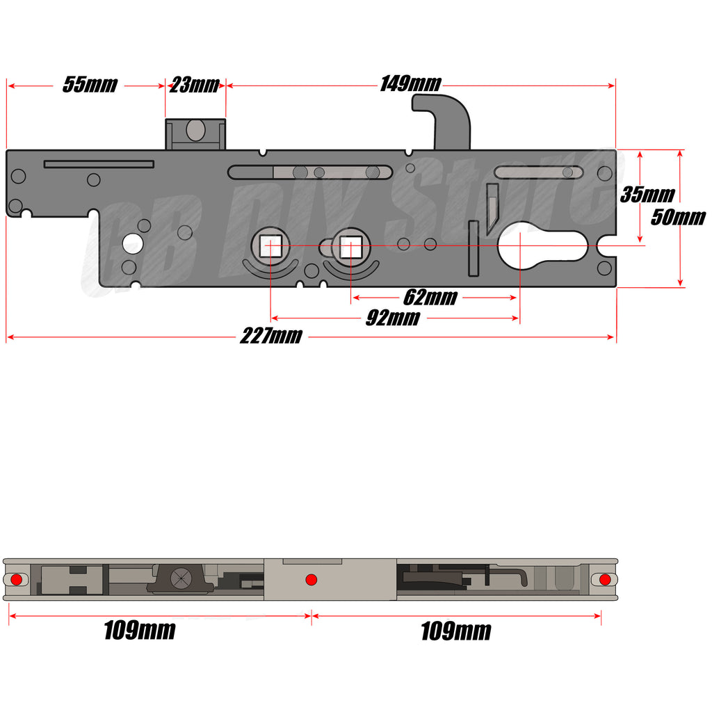 Fullex XL Double Spindle Replacement Door Lock Gearbox Centre Case 35mm Technical Details