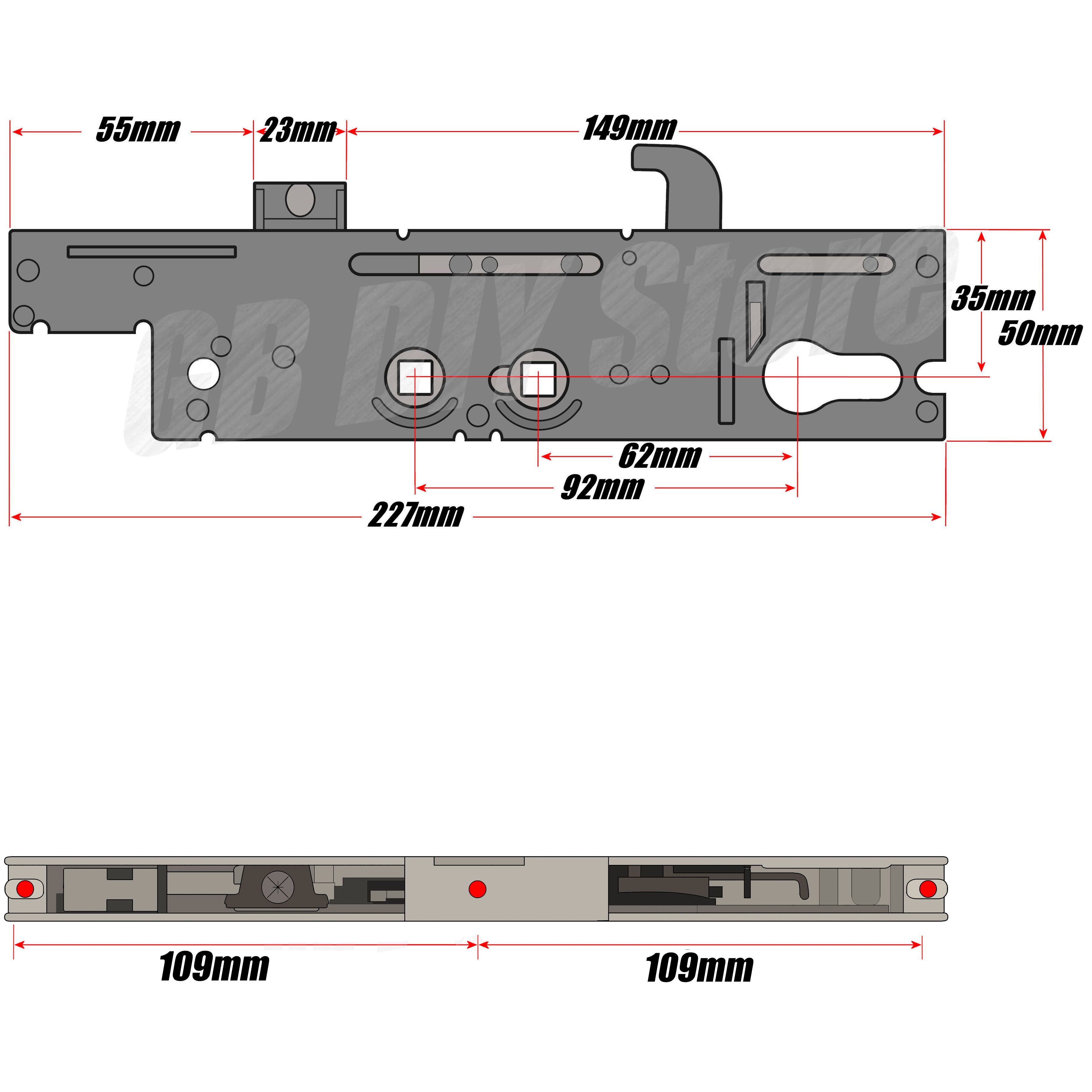 Fullex XL Double Spindle Replacement Door Lock Gearbox Centre Case 35mm Technical Details