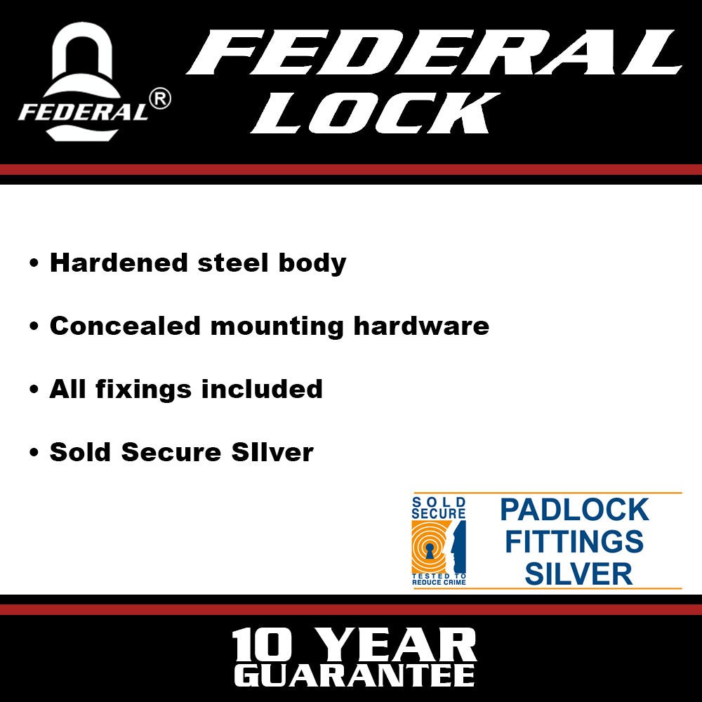 Federal Lock 4025 Hasp &amp; Staple - Sold Secure Silver