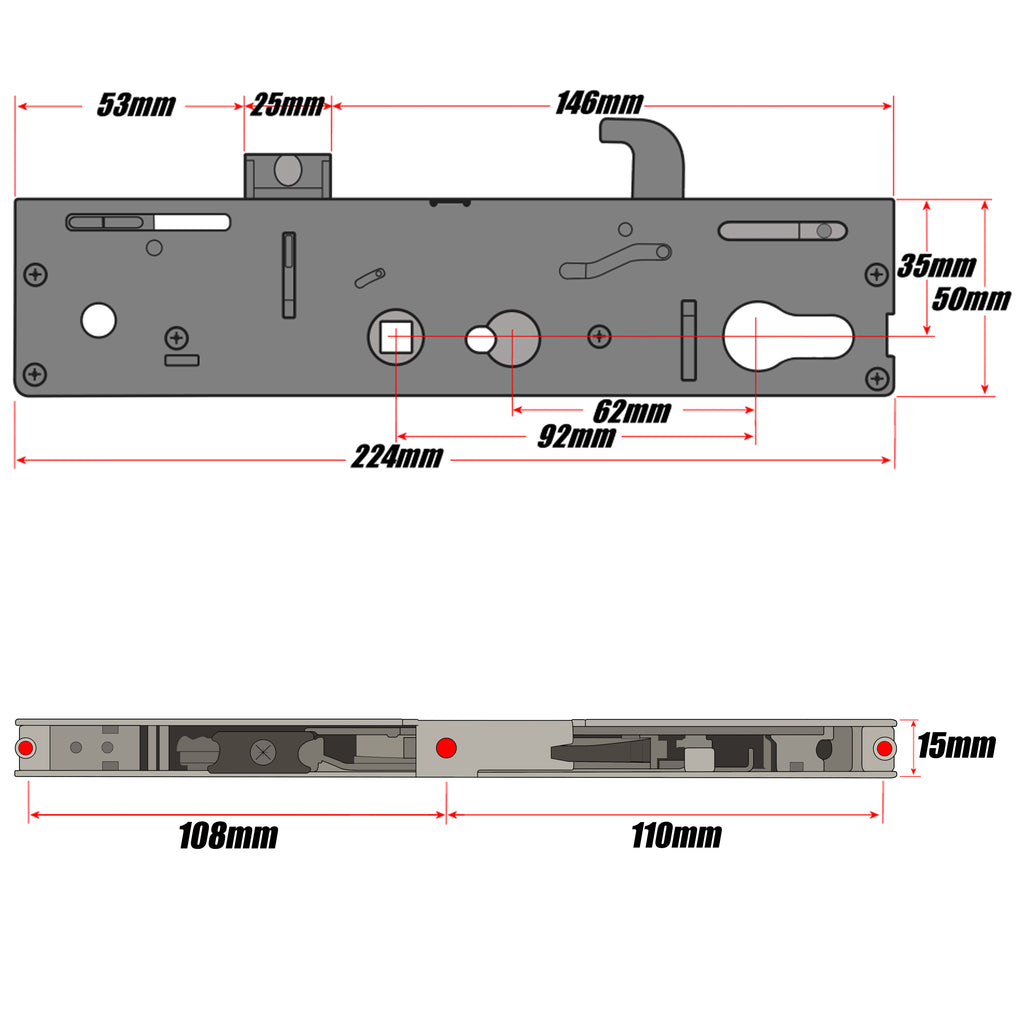 Kenrick Excalibur Single Spindle Replacement Door Lock Gearbox Centre Case 35mm Technical Details