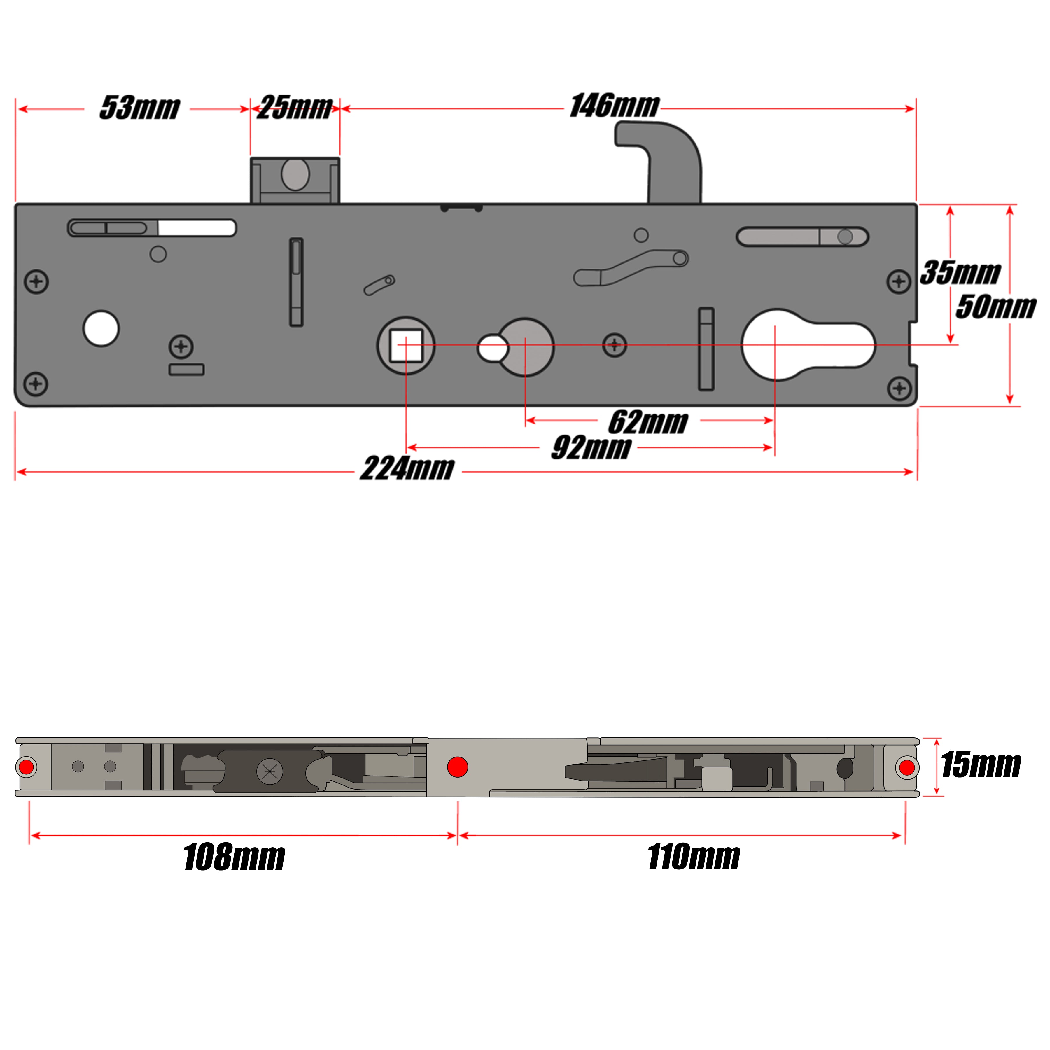 Kenrick Excalibur Single Spindle Replacement Door Lock Gearbox Centre Case 35mm Technical Details