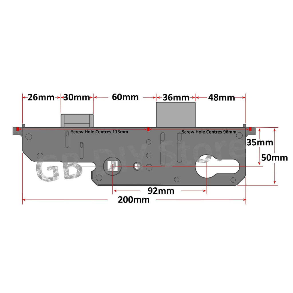Mila Evolution Replacement uPVC Gearbox Door Lock Centre Case 35mm Technical Details