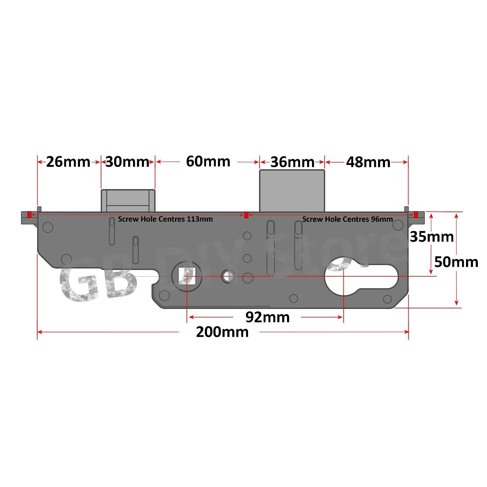 Mila Evolution Replacement uPVC Gearbox Door Lock Centre Case 35mm Technical Details